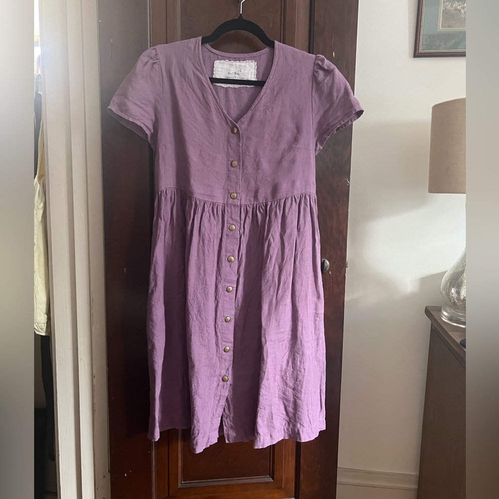 Not Perfect Linen Modifed Ronda dress in Dusty lavender, size M